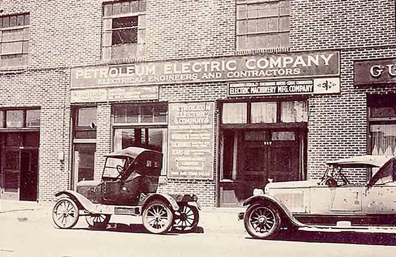 1920s storefront of the Petroleum Electric Company, the original name of our company.