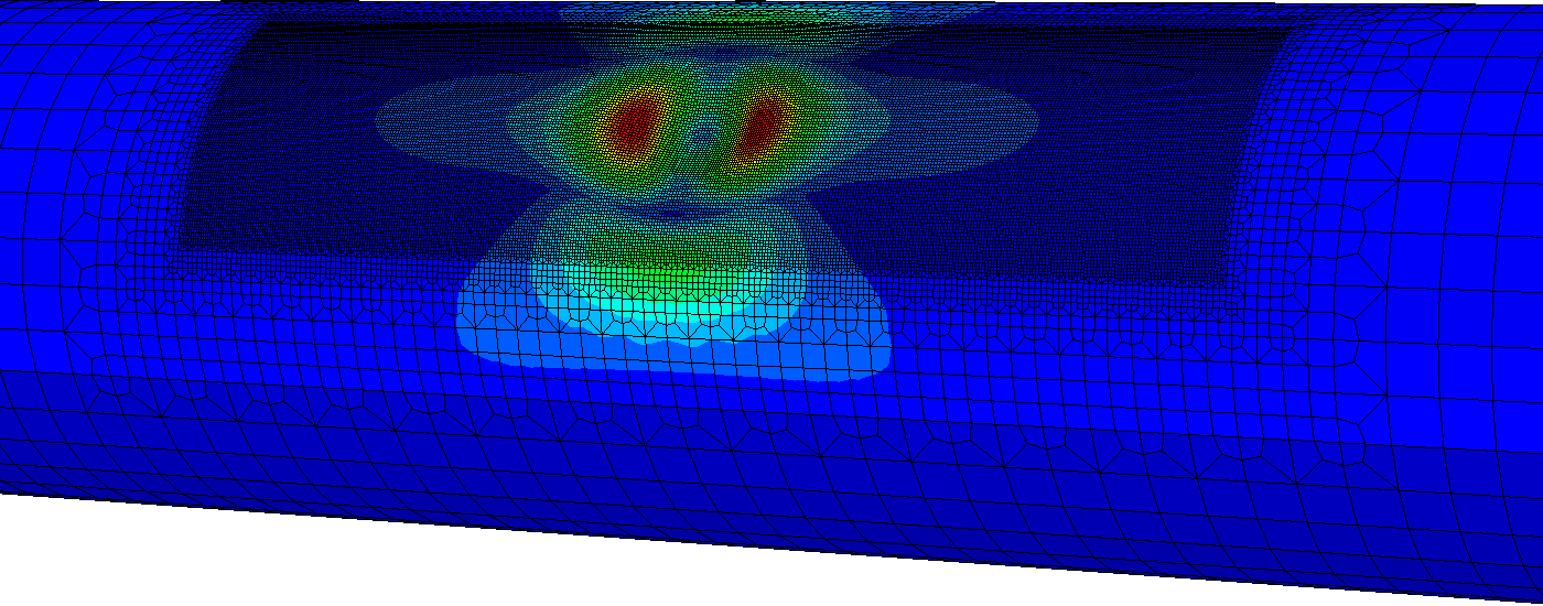 3D FEA heatmap from dent assessment 3D FEA heatmap showing evidence of a dent