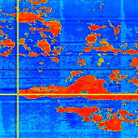 Screenshot of colorized ultrasonic testing data from pipeline inspection