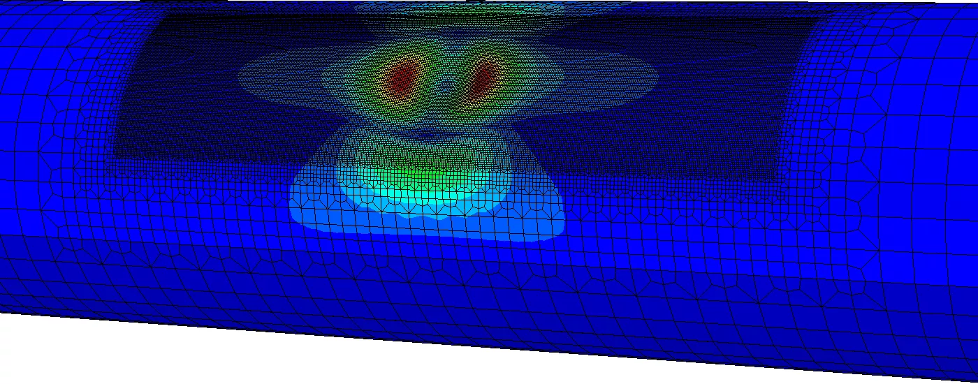 3D FEA heatmap from dent assessment 3D FEA heatmap showing evidence of a dent